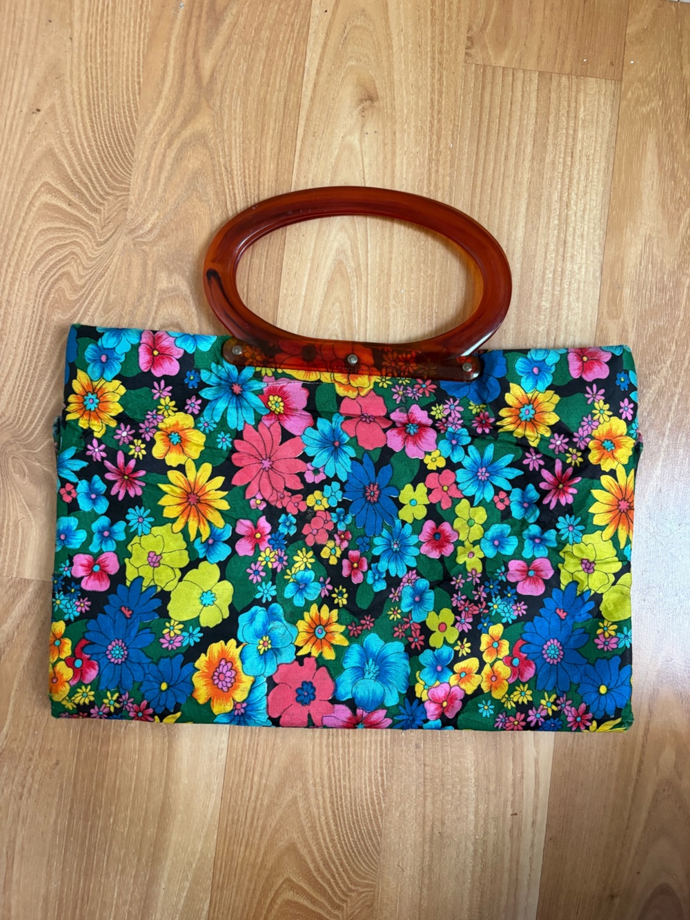 vintage Lady's Pride Tote Bag Floral with Lucite/Bakelite Handles